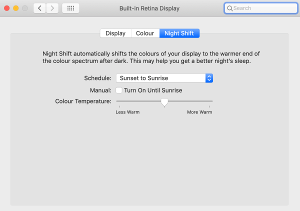 Nastavenie nočného svetla Night Shift v iOS prostredí.
