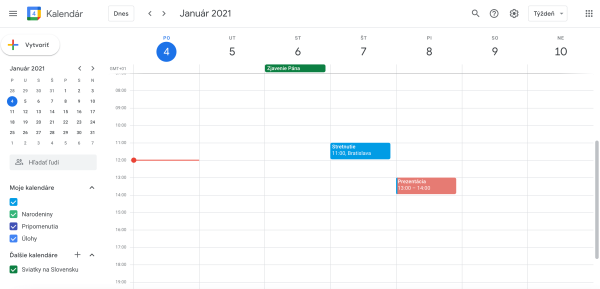 Kalendárová aplikácia Google Calendar.