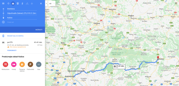 Pridanie zastávky počas navrhovanej trasy v Google Maps