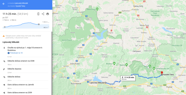 Vertikálny profil trasy v Google Maps