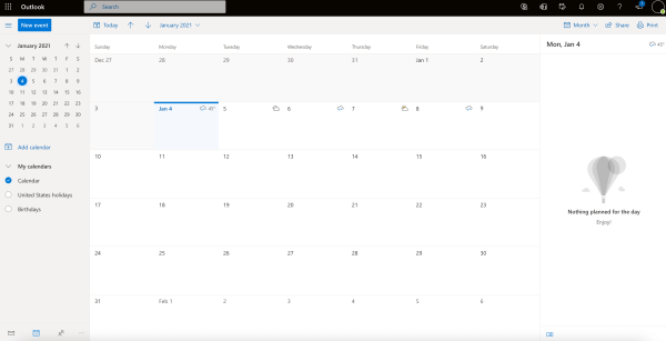 Kalendárová aplikácia Outlook.