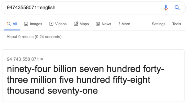 Slovný prepis veľkých čísel na Googli