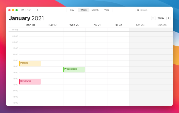 Kalendárová aplikácia Apple.