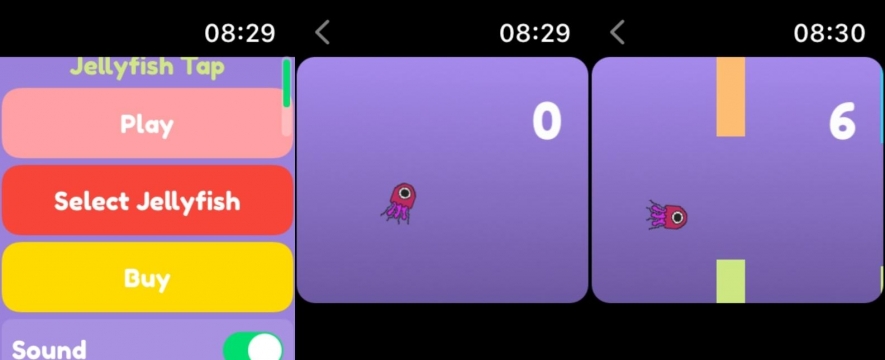 Hra Jellyfish Tap na Apple Watch.